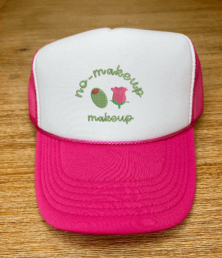 Olive Rose Emoji No-Makeup Embroidered Trucker Hat