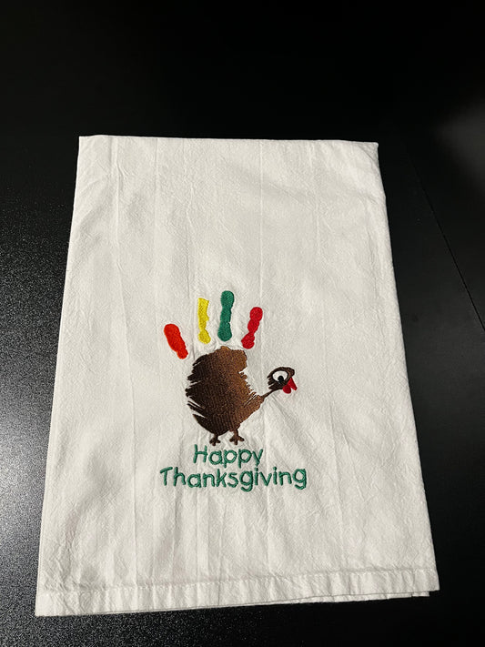 Custom Embroidered Kids Turkey Handprint Tea Towel – Personalized Thanksgiving Keepsake