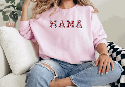 Valentine's Day MAMA Sweatshirt with Heart Fabric Applique